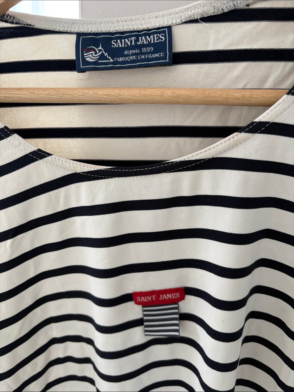 Saint James Cream & Navy Breton Short Sleeve Tee - Picture 2 of 2